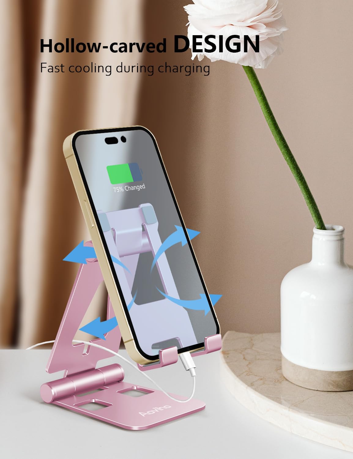 Aoviho Foldable Cell Phone Stand for Desk, Adjustable Phone Holder for Office, Video Calls and Streaming, Portable Desktop Phone Dock Compatible