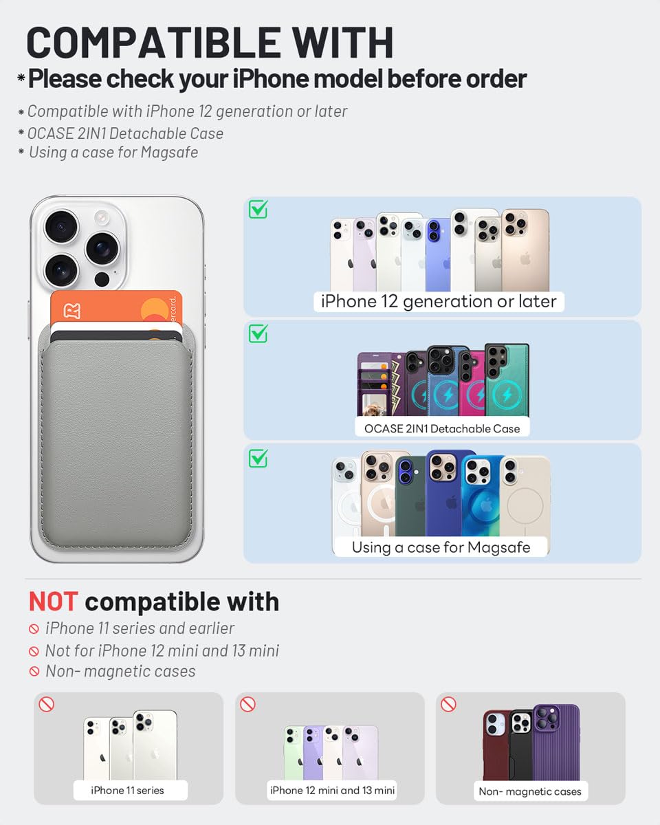 OCASE for MagSafe Wallet, Magnetic Card Holder with Adjustable Stand, PU Leather Phone Wallet for iPhone 17/16/15/14/13/12/Plus/Air/Pro/Pro Max