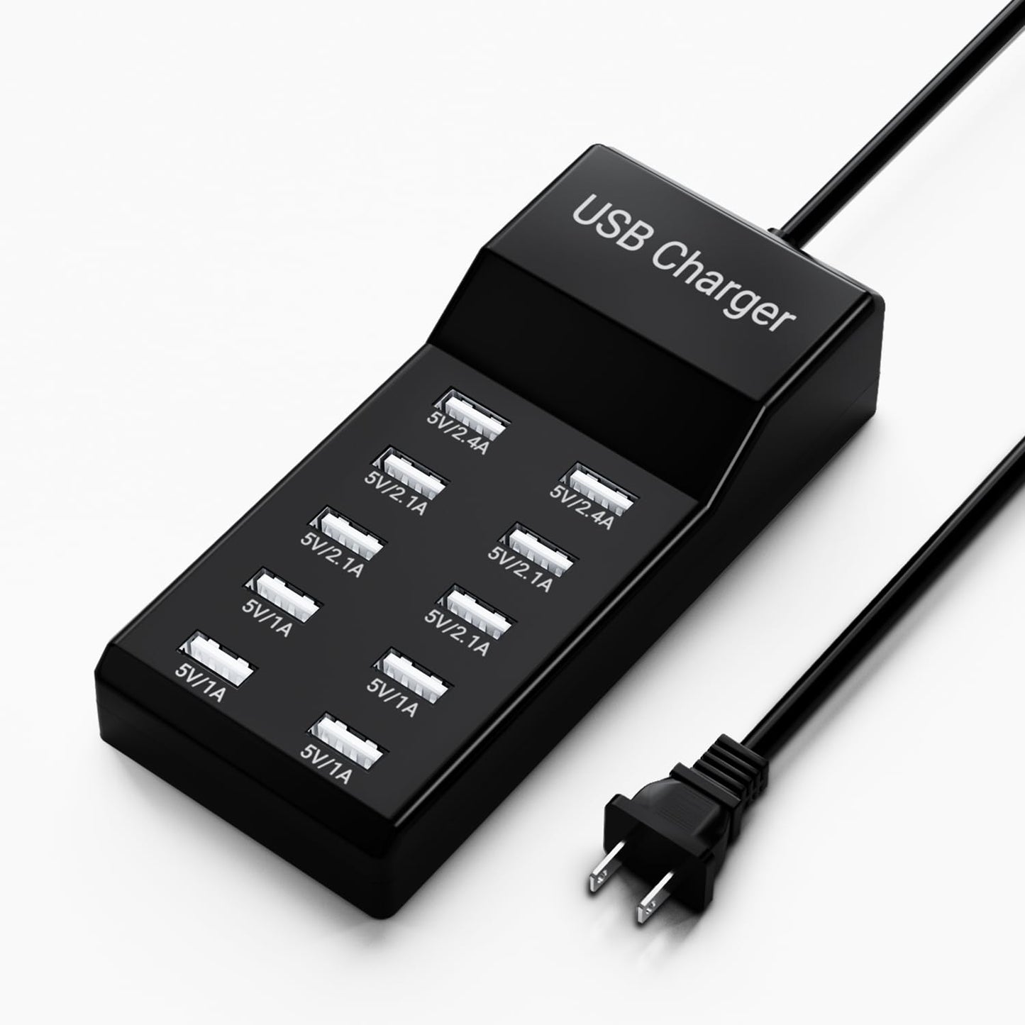USB Charging Station 50w10A 10-Port Charger, Multiport Charger Hub, Compatible with iPhone, Galaxy, iPad Tablet, and Other Devices?Black?