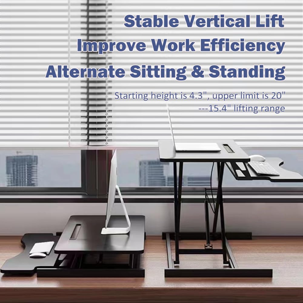 VENLUSUIR Standing Desk Converter 32" - Sit to Stand Desk Converter for Dual Monitors - Height Adjustable Desk Riser for Standing - Home Office