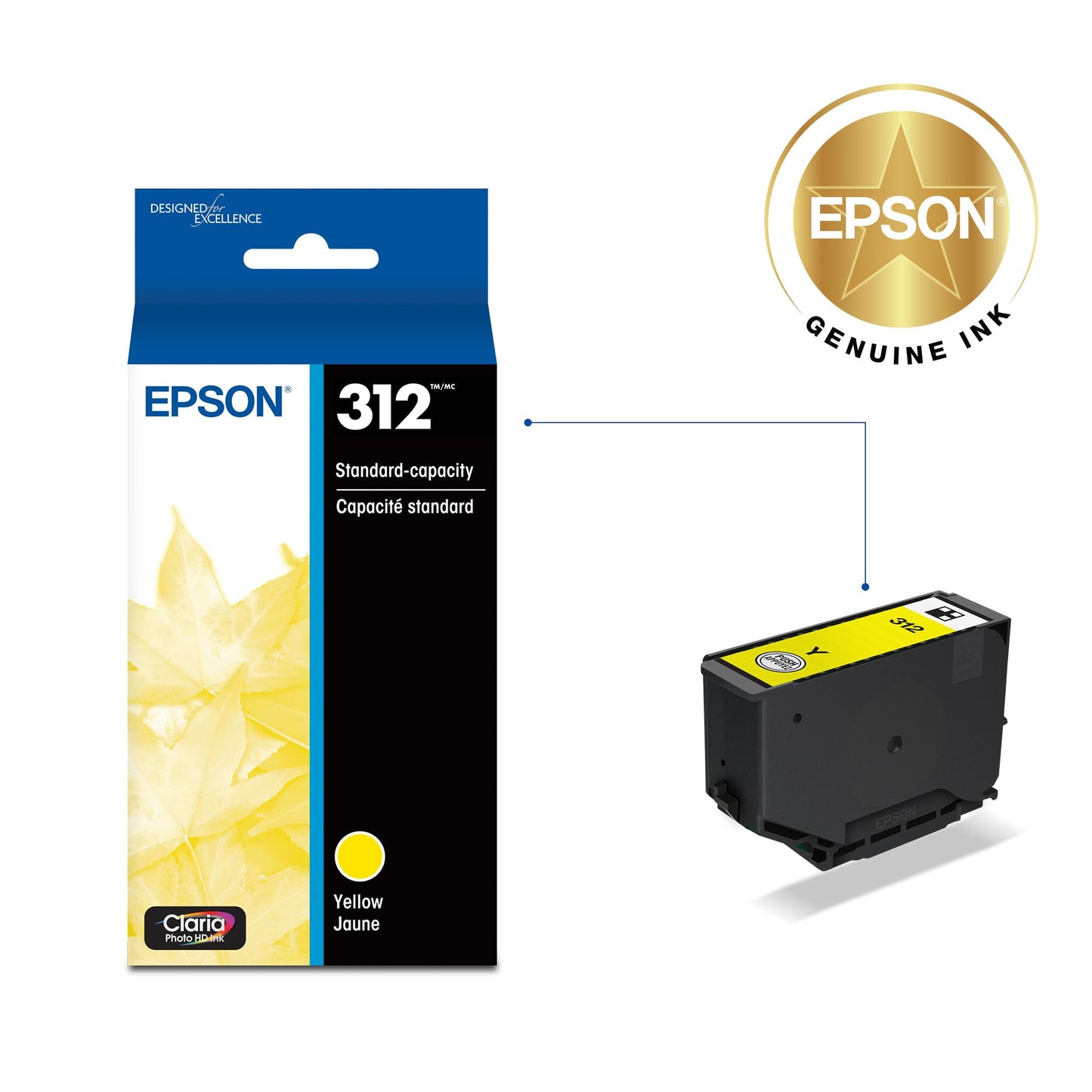 EPSON 312 Claria Photo HD Ink Standard Capacity Yellow Cartridge (T312420-S) Works with Expression XP-8500, 8600, 8700, 15000