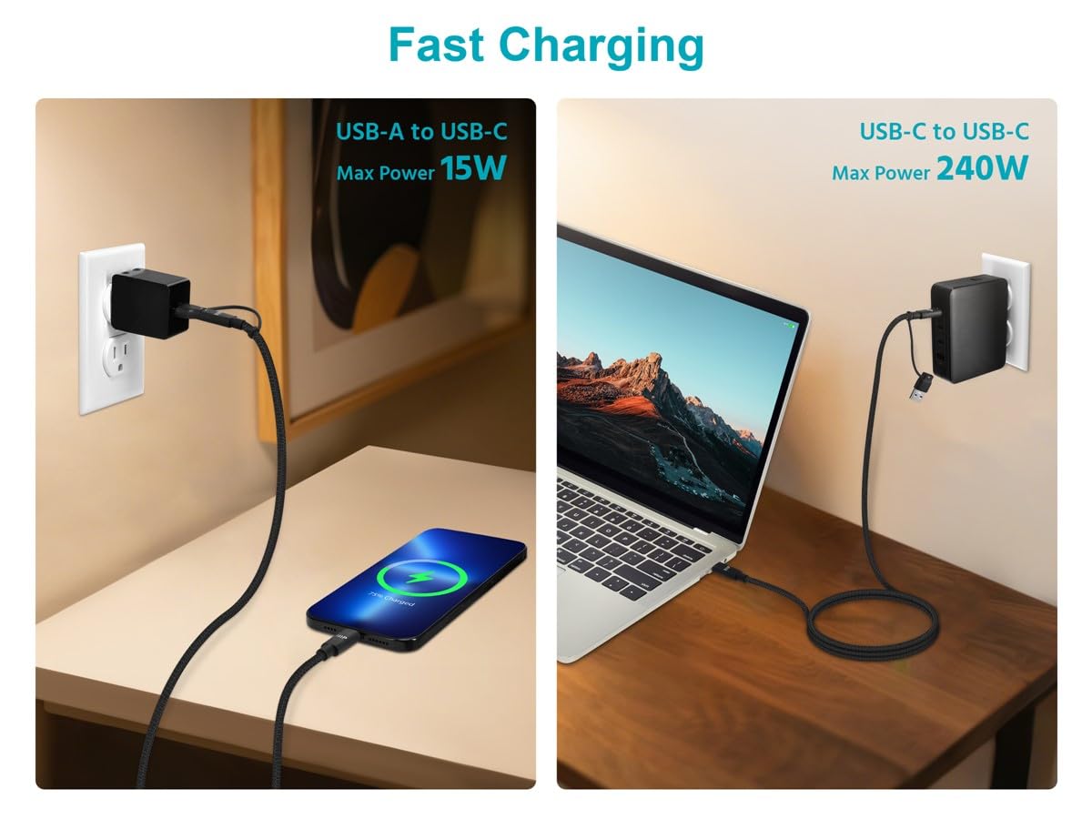 Monoprice USB4 20Gbps 2-in-1 Cable - 240W EPR 4K60Hz Braided Ultra High-Speed 6ft Black