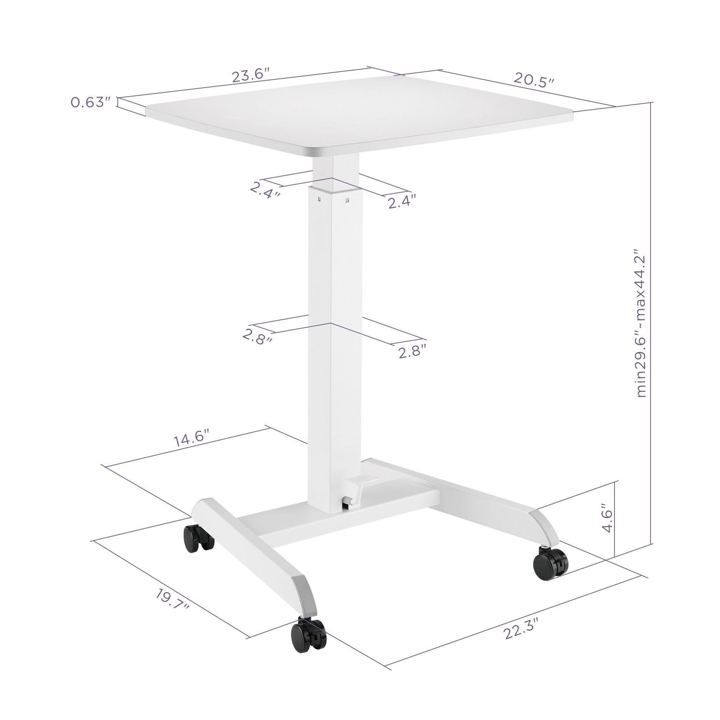 Kantek Mobile Sit Stand Laptop Cart, Adjustable Height (29"-49"), Rolling Laptop Computer Workstation 23.6" x 20.5", Foot Pedal Control, Steel Frame
