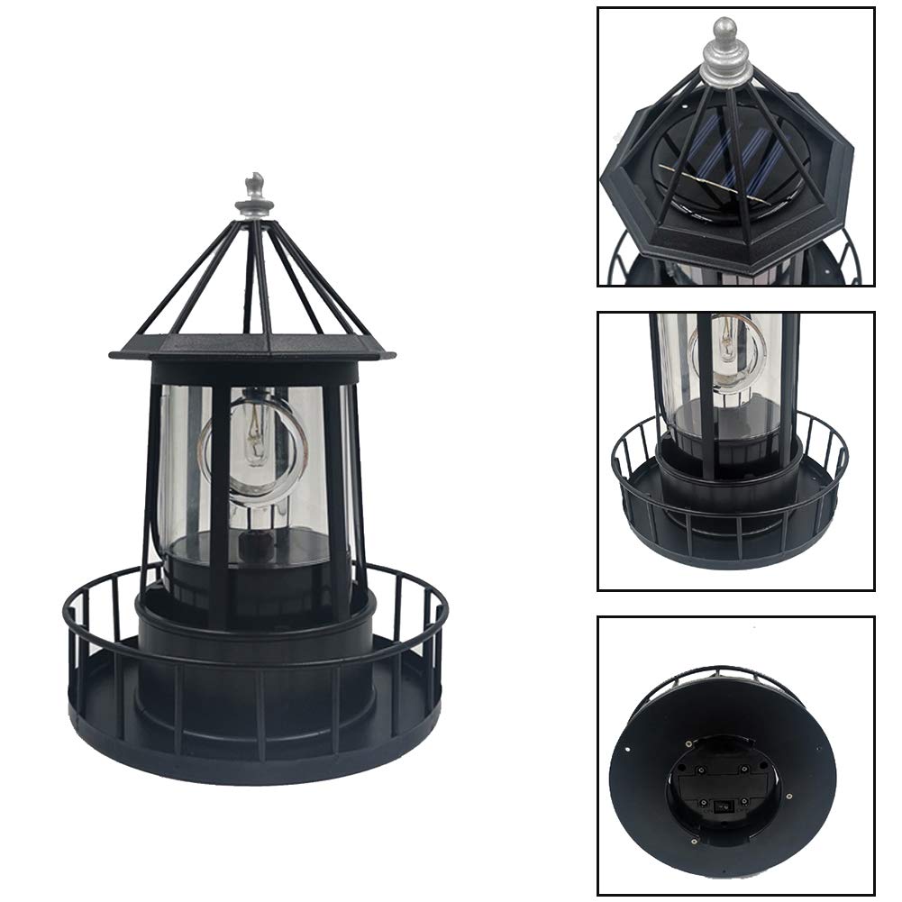 CALIDAKA LED Solar Powered Lighthouse 360 Degree Rotating Lighthouse Landscape IP65 Waterproof Durable Rotatable Outdoor Solar Light Lamp Hanging
