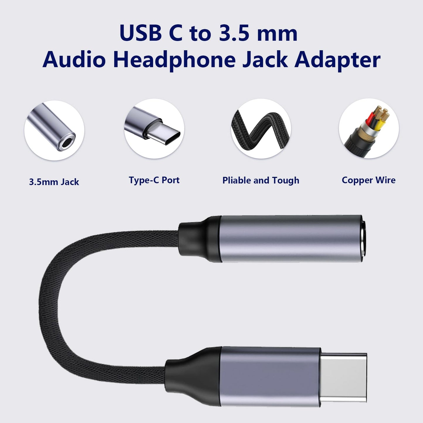 5 Pack USB C to 3.5mm Headphone Jack Adapter Type C Audio Aux Cable Dongle Compatible with iPhone 16/15/15 Plus/15 Pro/15 Pro Max/iPad/Pixel, Samsung