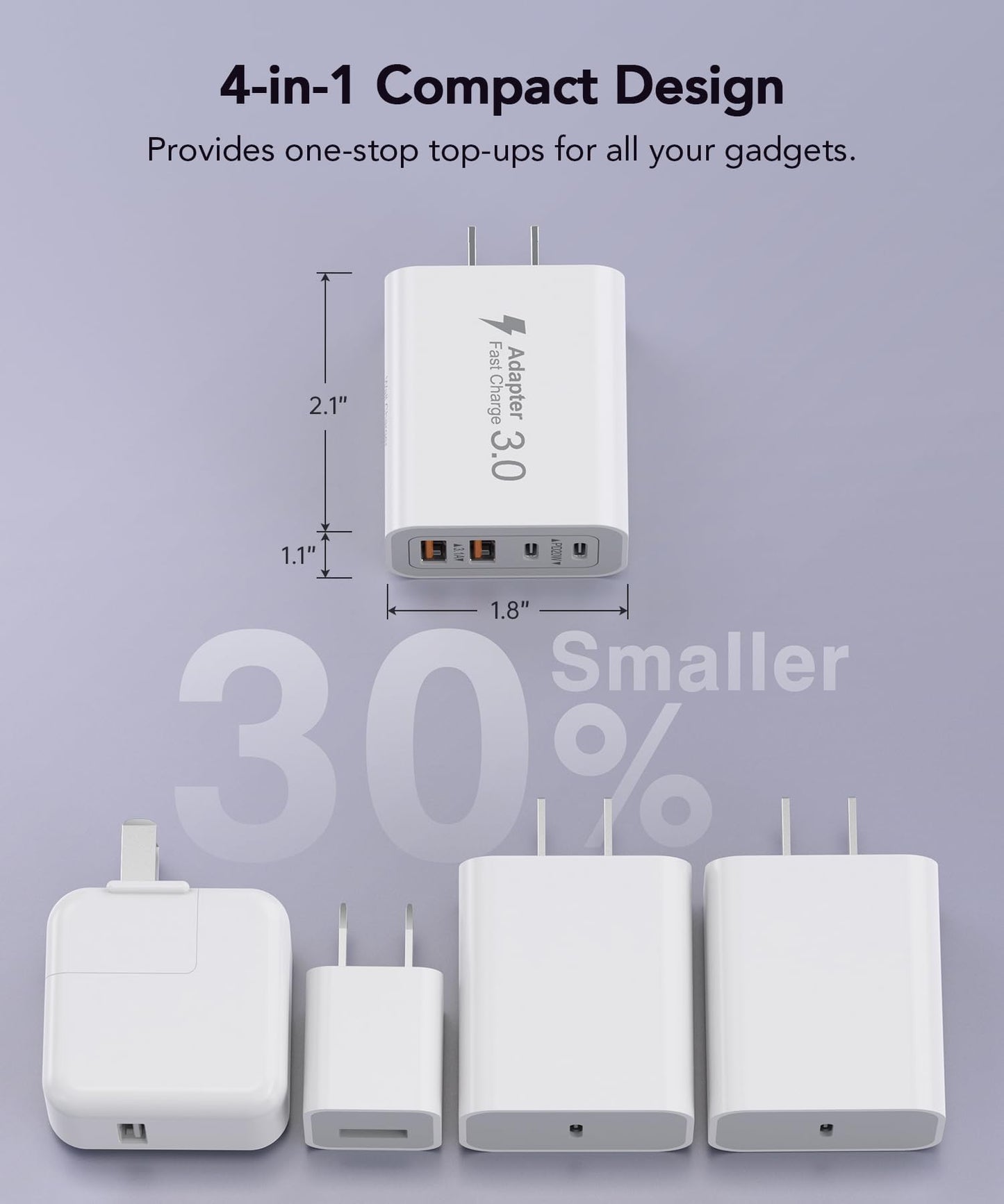 [2-Pack] 40W USB C Charger Block, 4-Port Type C Fast Charging Brick Dual PD&QC Wall Plug Adapter Compatible for iPhone13/14/15/16/17 Pro/Pro Max/iPad