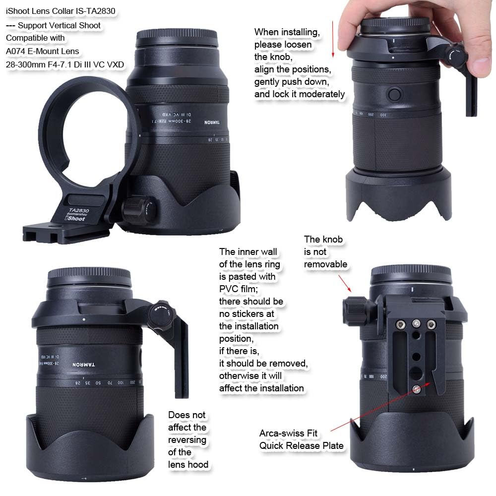 iShoot Lens Collar Tripod Mount Ring Compatible with Tamron 28-300mm F4-7.1 Di III VC VXD A074 E-Mount, Support Holder Bracket Quick Release Plate