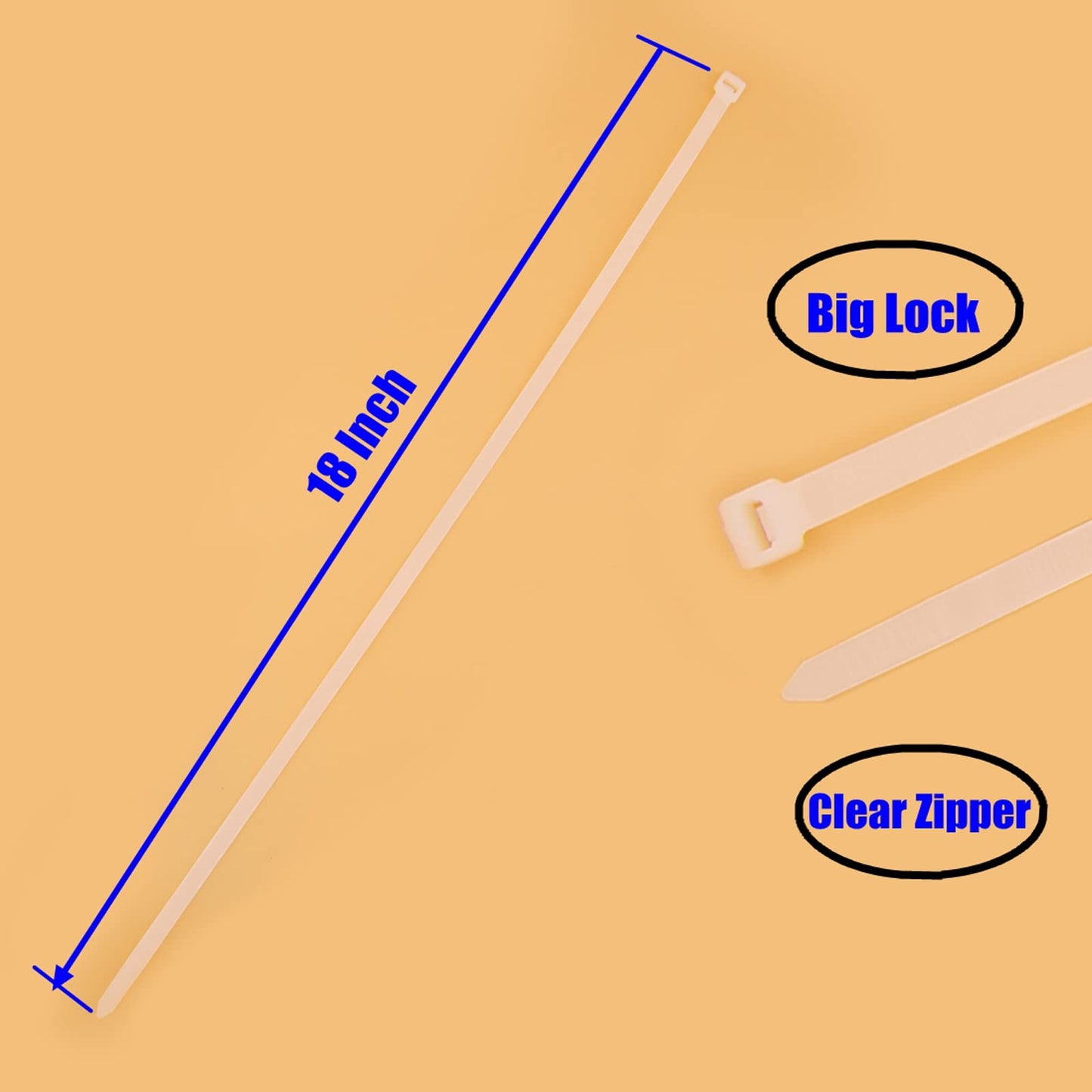 HAODE FASHION White Zip Ties Clear 18 Inch Heavy Duty, Cable Ties 50 Pieces, Long Zip Tie 120 lbs Strength Thick 0.3 inch, Large Plastic Cord Tie