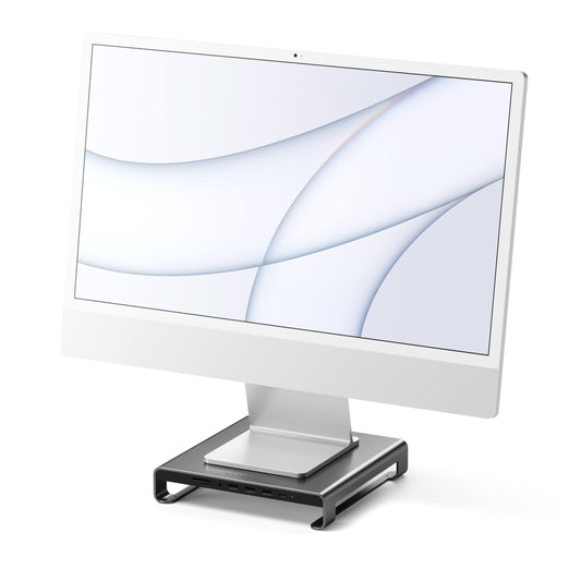 SATECHI Type-C Aluminum Monitor Stand Hub with USB-C Data, USB 3.0, Micro/SD Card Slots & 3.5mm Headphone Jack - for Apple Studio Display, iMac, iMac