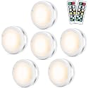 Bawoo LED Puck Lights 6 Pack, Remote Control, Warm White Brightness Dimmable Battery Powered Touch Closet Cupboard Kitchen Wardrobe Lights