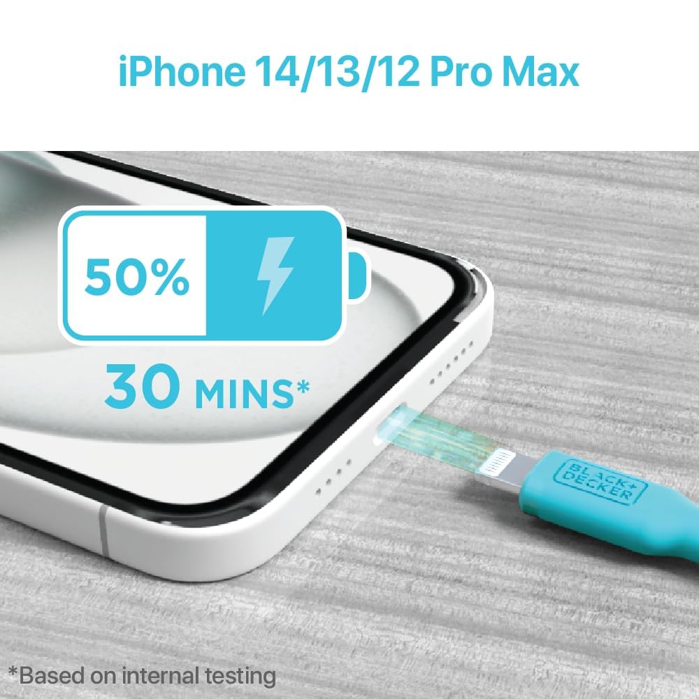 BLACK+DECKER Lightning to USB Cable - Fast Compatible iPhone Lightning Cable - Durable Braided iPhone Charger Cord - for Travel and Daily Use