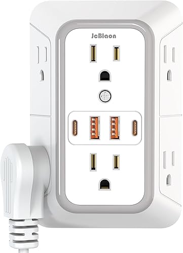 USB Wall Charger Power Strip Surge Protector with 4 USB Ports (2 USB C) Plug Extension Multiple Outlets Plug Extension Multi Outlet Plug in Adapter