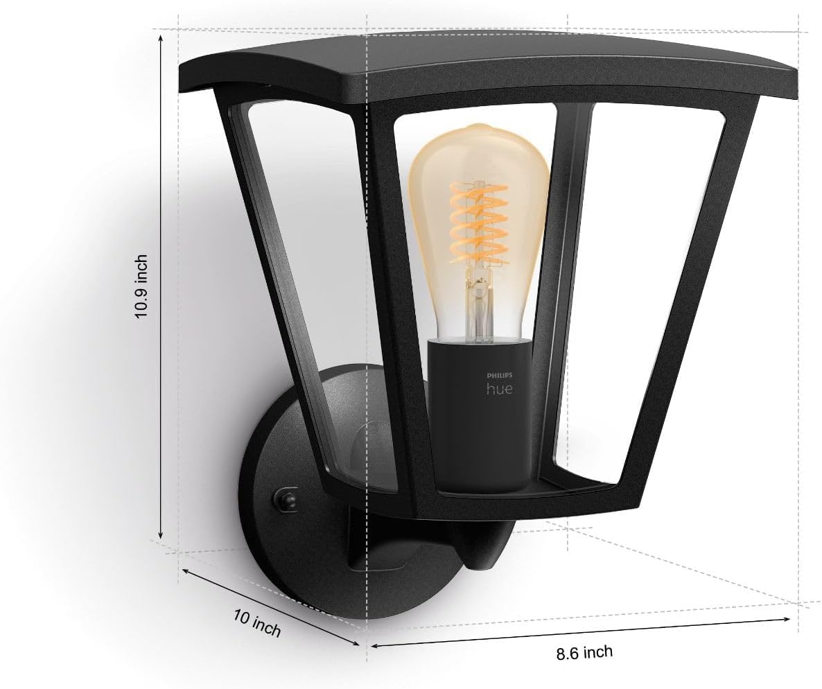 Philips Hue Inara Outdoor Smart Wall Light, Black - E26 White Filament LED Bulb - 1 Pack - Requires Hue Bridge - Control with Hue App and Voice