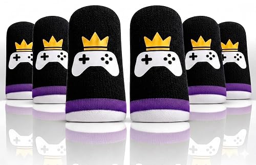 King of The Game - Improved Materials Gaming Finger Sleeves (6 Pack) for Touch Screens and Controllers. Skin-Protective, Ultra-Sensitive