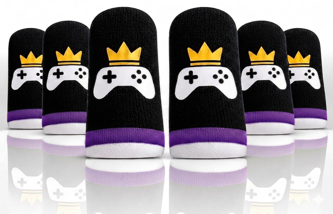 King of The Game - Improved Materials Gaming Finger Sleeves (6 Pack) for Touch Screens and Controllers. Skin-Protective, Ultra-Sensitive