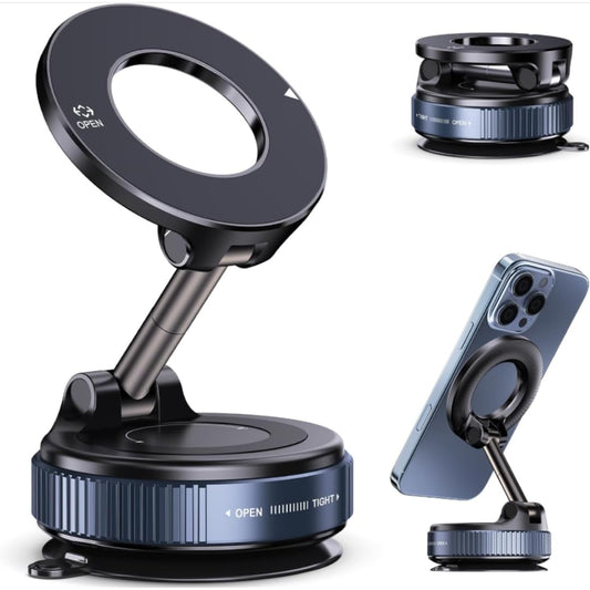 Car Phone Holder with Ultra Strong Vacuum Suction Cup - 360° Adjustable & Rotatable MagSafe Phone Mount for Car/Desk/Office/Gym/Mirror and Universal
