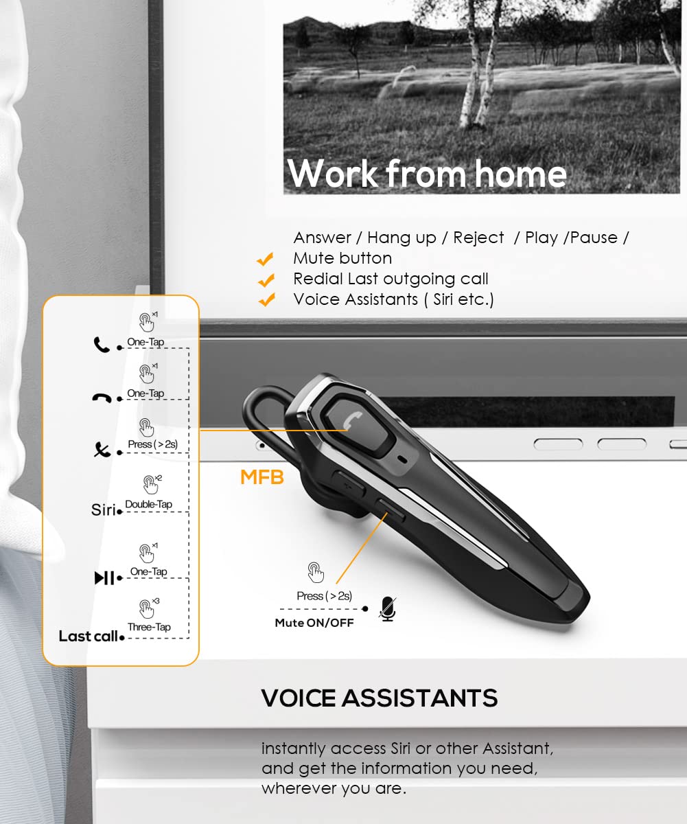 Micool Trucker Bluetooth Headset, Noise Cancelling Single Ear Headset, 30H Talking Time, Hands Free Bluetooth Earpiece for Cell Phones