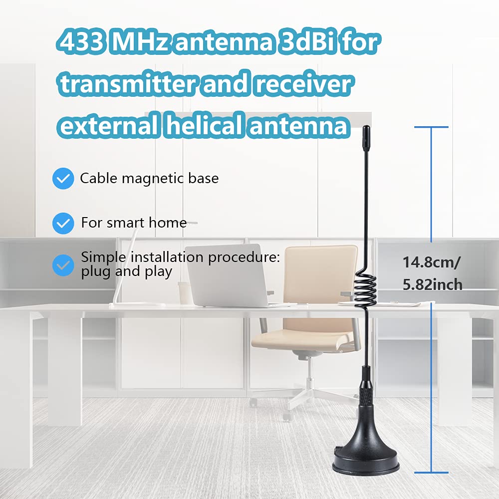 POBADY 433 MHz Antenna 3dBi SMA Male Adapter 3M RG174 Cable Magnetic Base Omni-Direction for Raspberry Pi NFC GSM ISM CUL USB CCU3 CCU2 CC1101