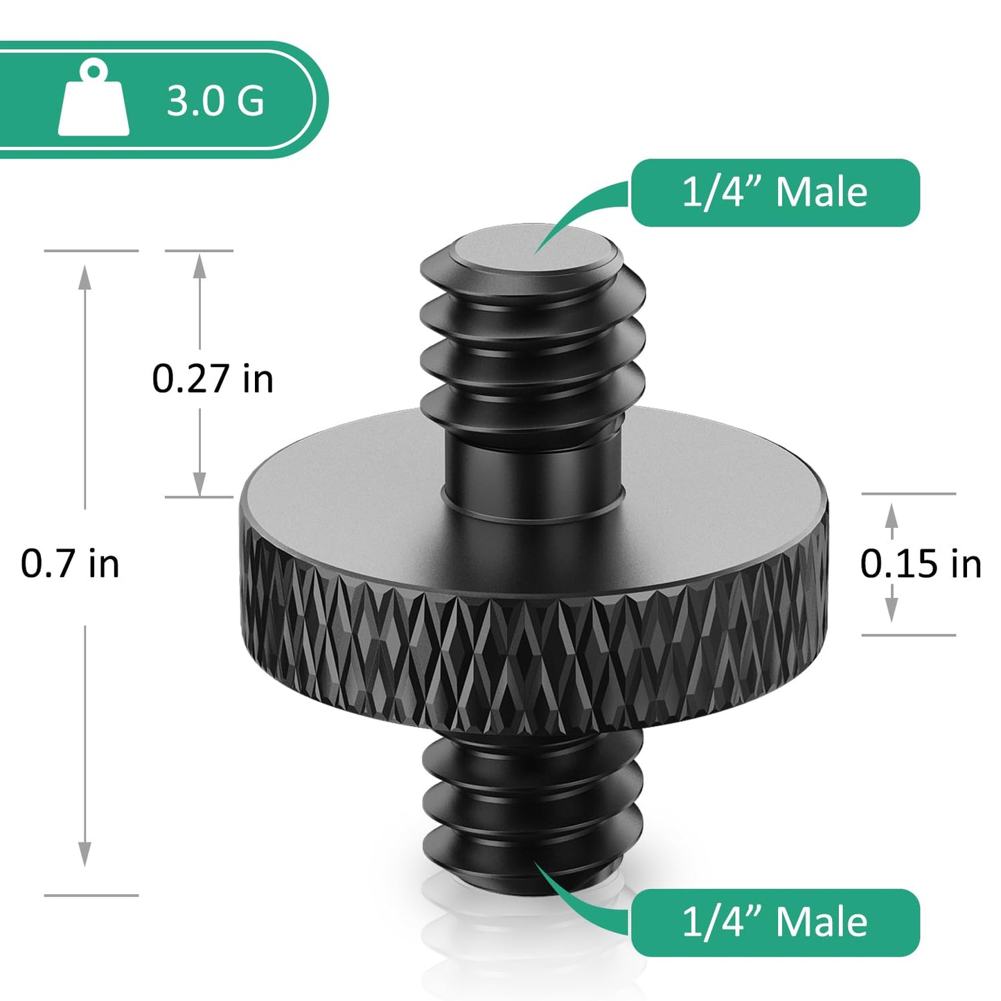 Rigych 1/4 Male to 1/4 Male Threaded Tripod Screw Adapter - 6 Pcs (Black) for DSLR, Mic Stand, Camera Cage & Shoulder Mount