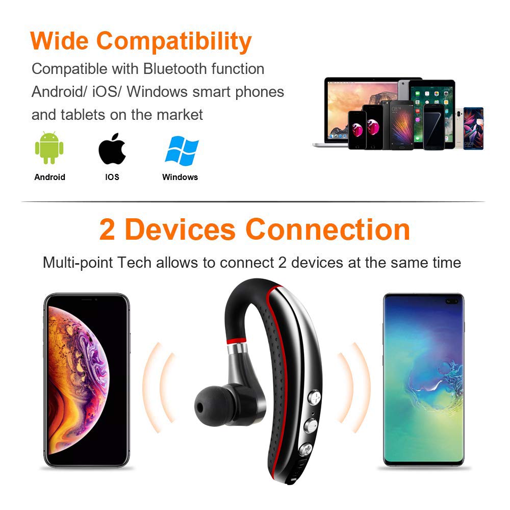 OPINAY Bluetooth Headset,Wireless v5.0 Business Bluetooth Earpiece in Ear Lightweight Sweatproof Earphones with Mic Work for Cell Phones