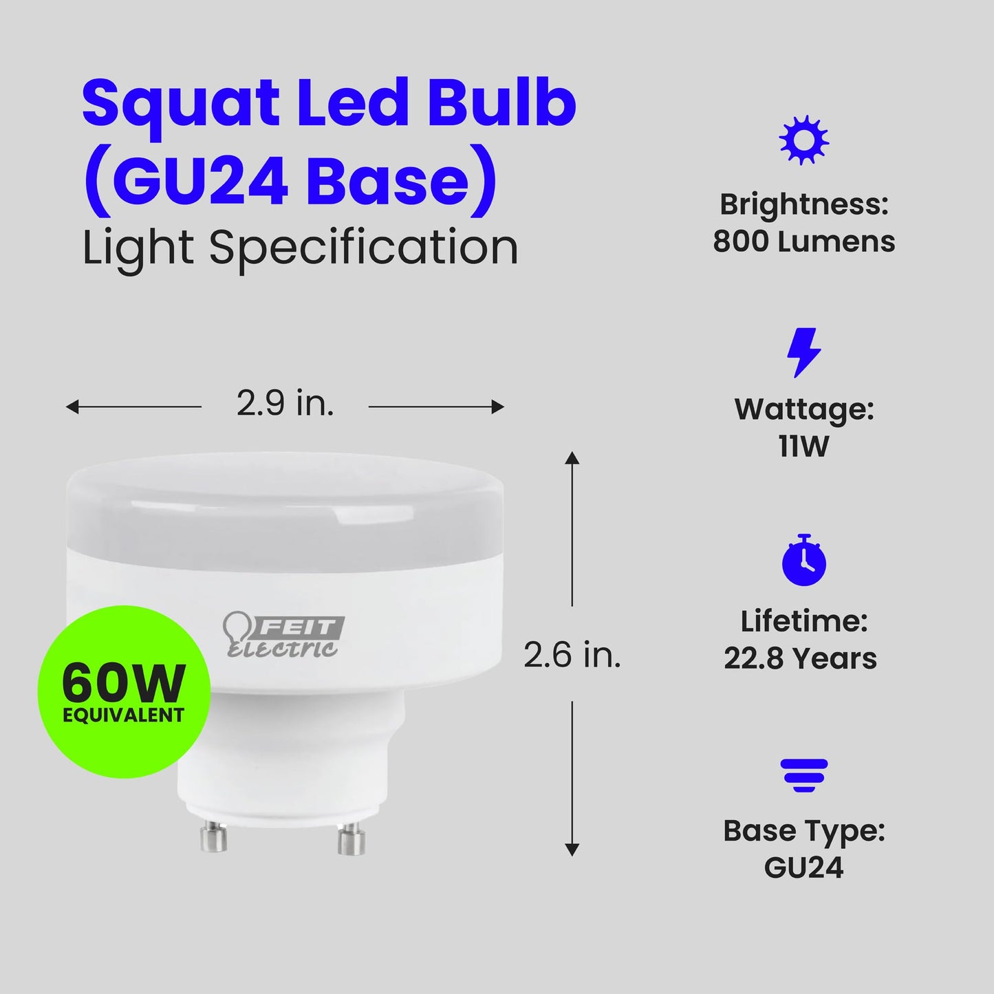 Feit Electric PU60/830/LED/GU24 60W EQ DM Squat LED Light Bulb