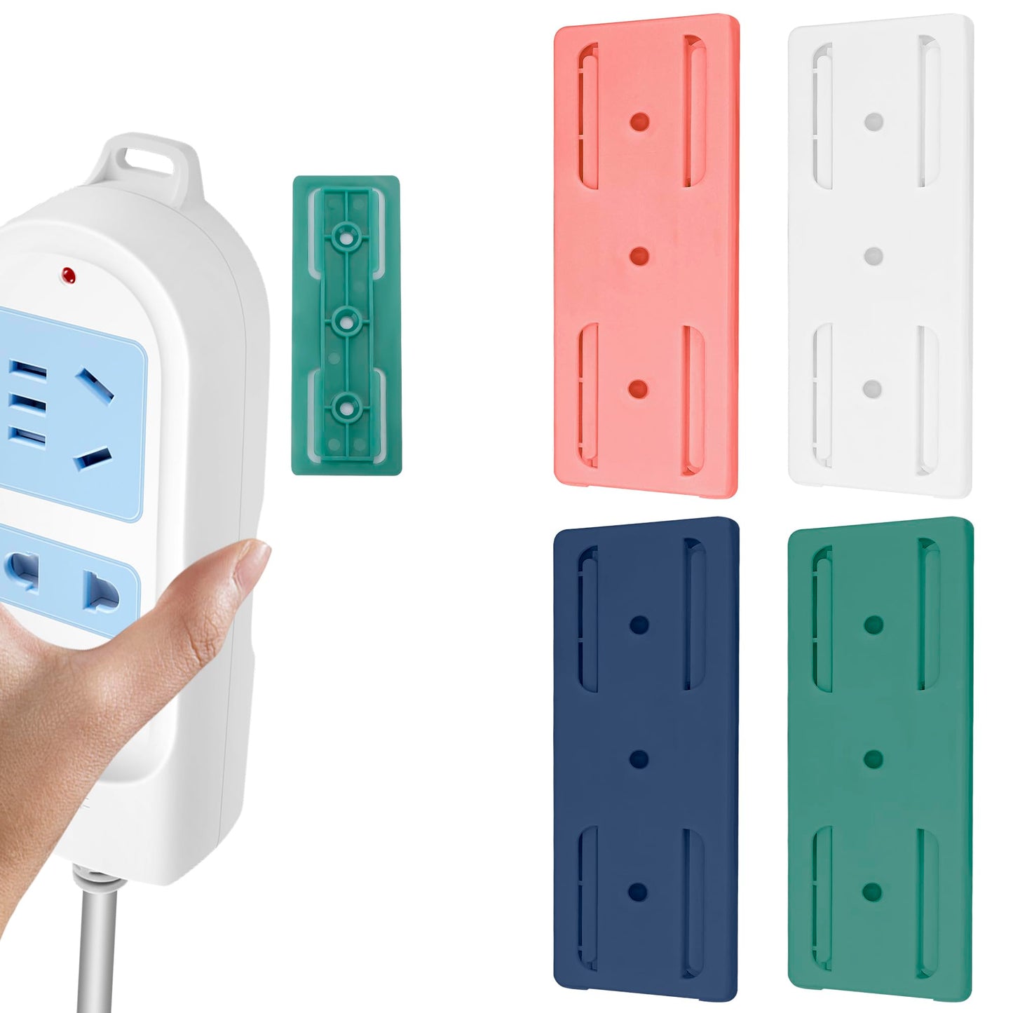 Umbrotiger Adhesive Power Strip Holder 4 Pack Wall Mount Surge Protector Organizer, Refrigerator Mounted Outlet Holder for Home Office, Multi Pack
