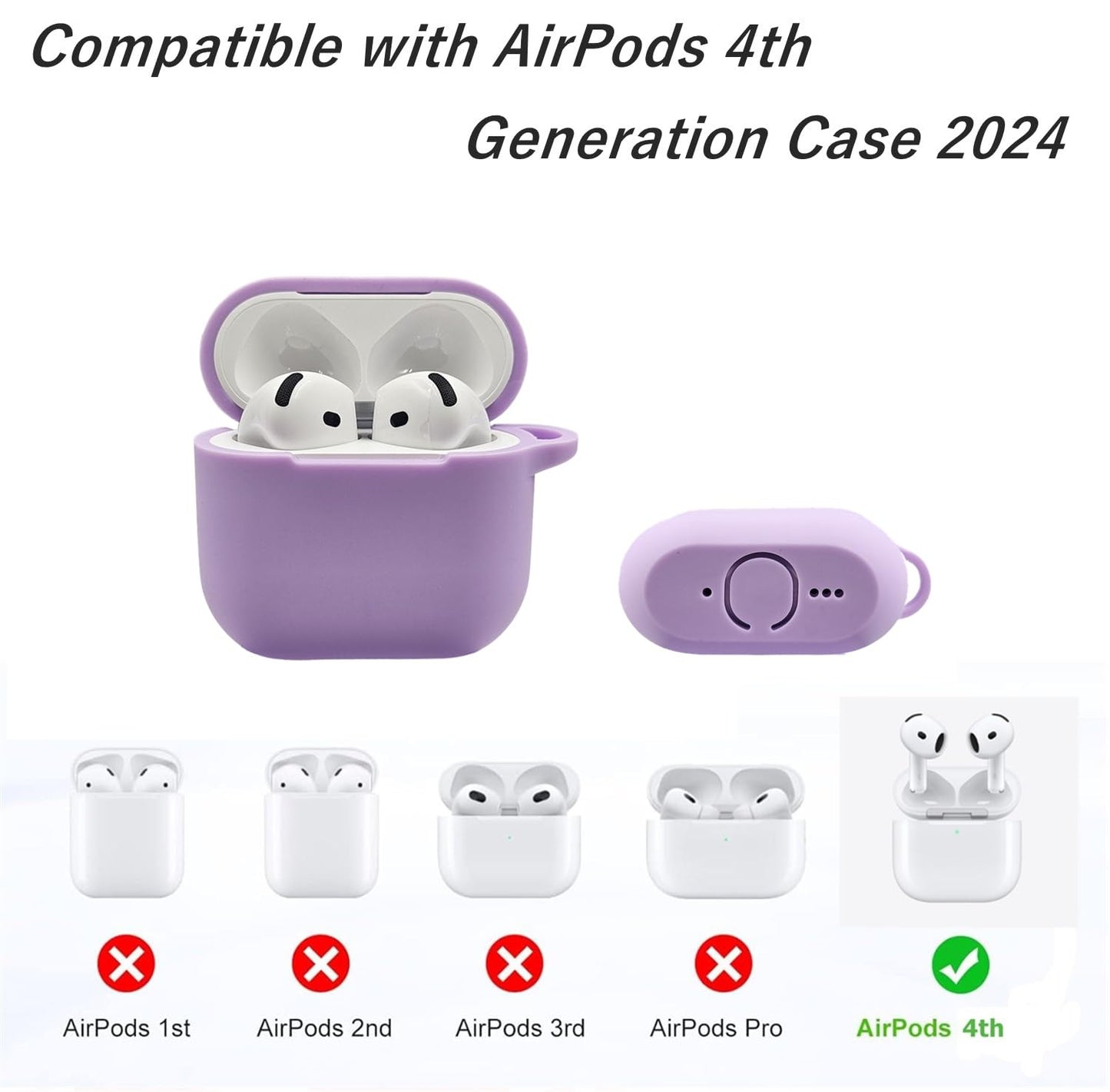 Protective Case Cover for Airpods 4th Generation Charging Case, Soft Silicone Cases with Cute Fluffy Ball Pom Pom and Keychain Kit (Purple)