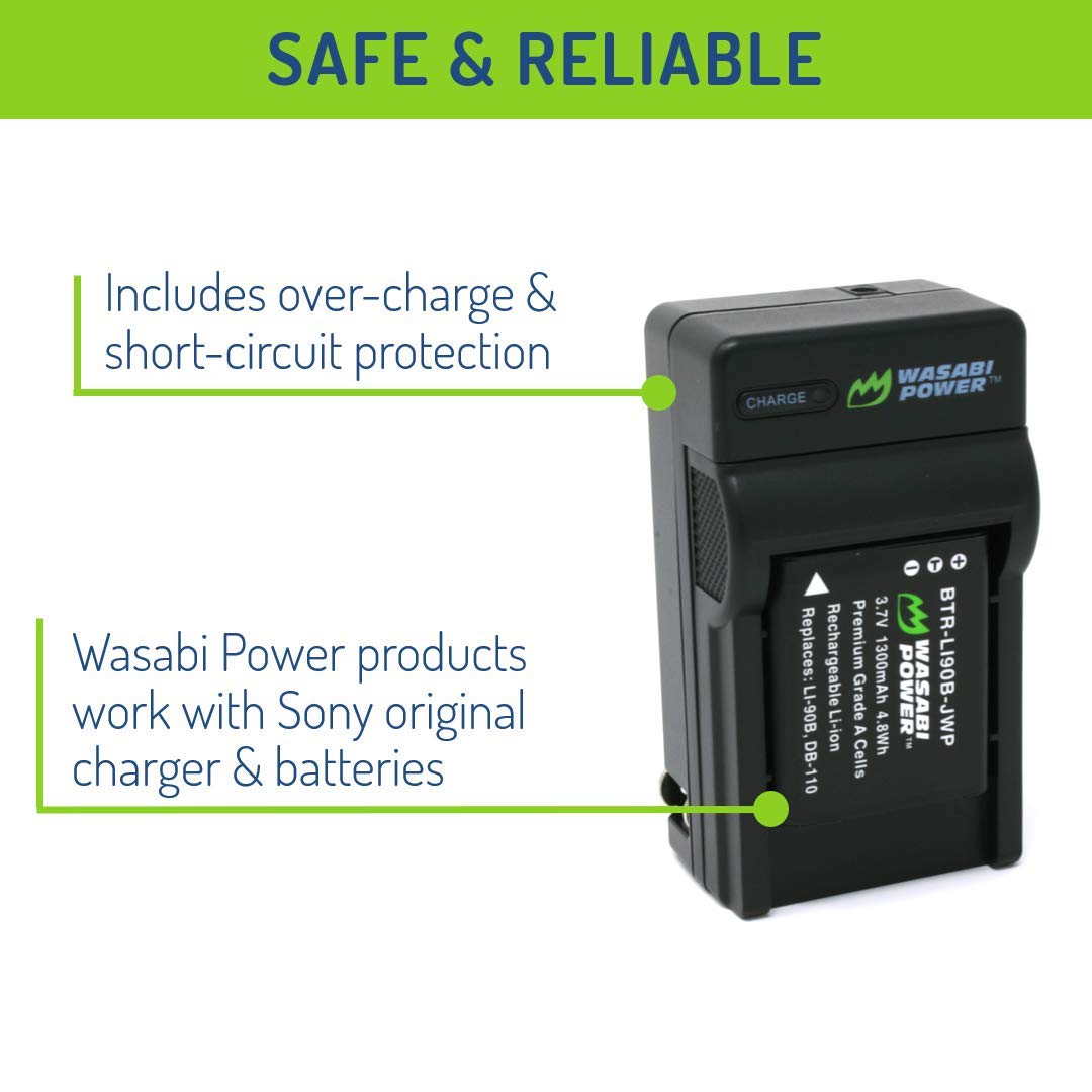 Wasabi Power Battery (2-Pack) and Charger for Olympus LI-90B, LI-92B and Olympus SH-1, SH-50 iHS, SH-60, SP-100, SP-100EE, Tough TG-1 iHS, Tough TG-2