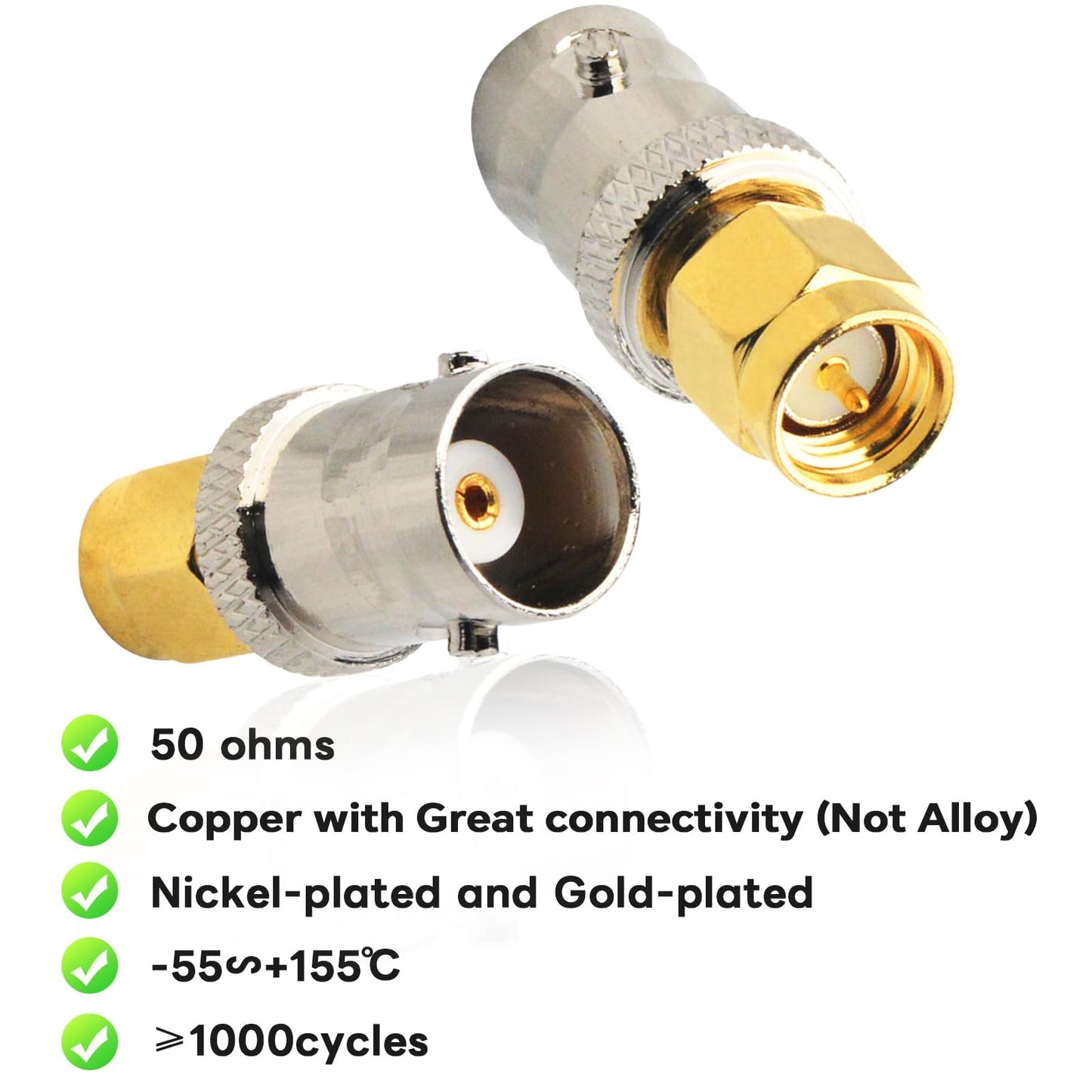 BOOBRIE BNC SMA Coax Connector SMA Male to BNC Female Coaxial Connector Low Loss Coax Adapter for RF Antennas, Wireless LAN Devices, Coaxial cable