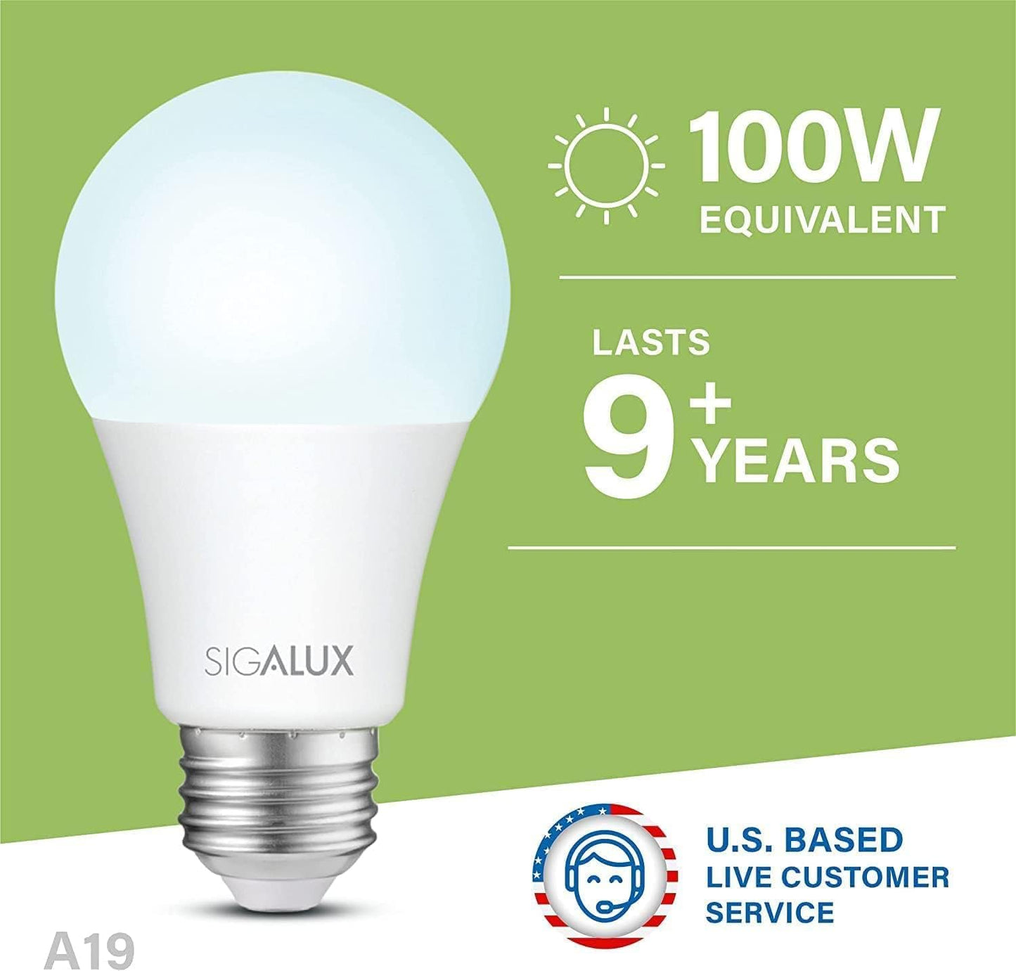Sigalux LED Light Bulbs 100 watt Equivalent Standard Light Bulbs, A19 Soft White Light Bulbs 5000K Daylight, Non-Dimmable 13W Energy Efficient E26