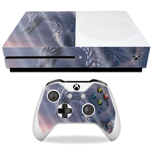MightySkins Glossy Glitter Skin for Microsoft Xbox One S - Dragon Fantasy | Protective, Durable High-Gloss Glitter Finish | Easy to Apply, Remove,