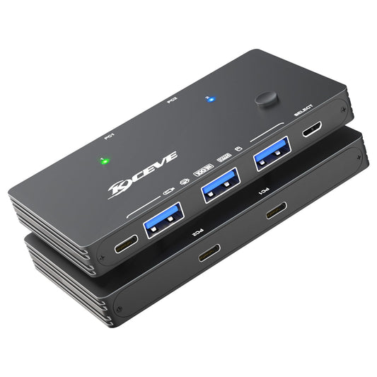 USB 3.2 Switch for 2 Laptop, KCEVE 10Gbps 2 in 4 Out USB C Switcher for 2 PC Share 4 USB Devices, Printer, Scanner, Mouse, Keyboard