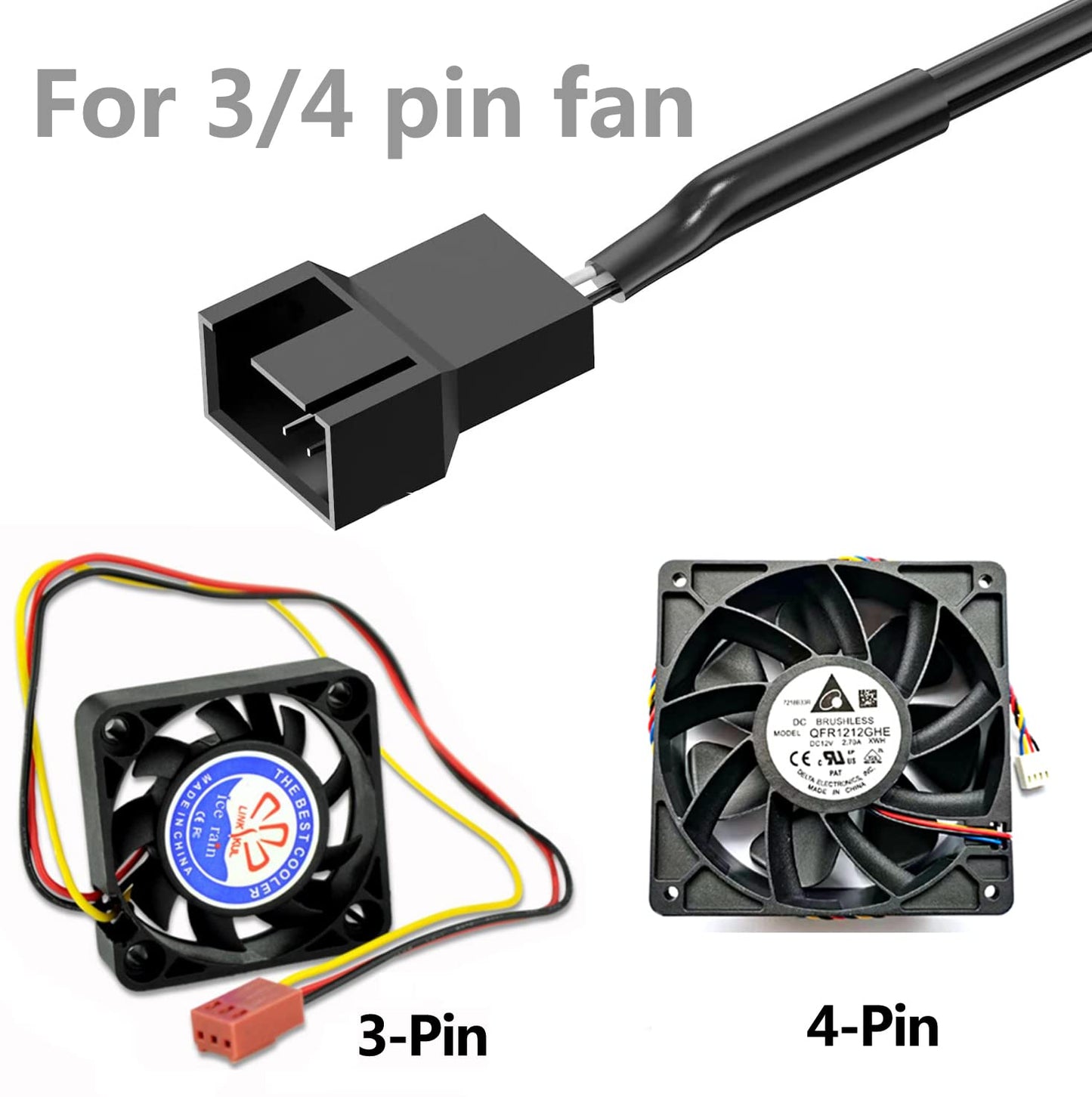 Delinx 12V Fan Speed Controller, Fan Power Adapter,USB 5V Step UP Boost to DC 12V Adapter, 5-12V Adjustable, with 3/4 Pin Fan Connector Cable, 4.8ft