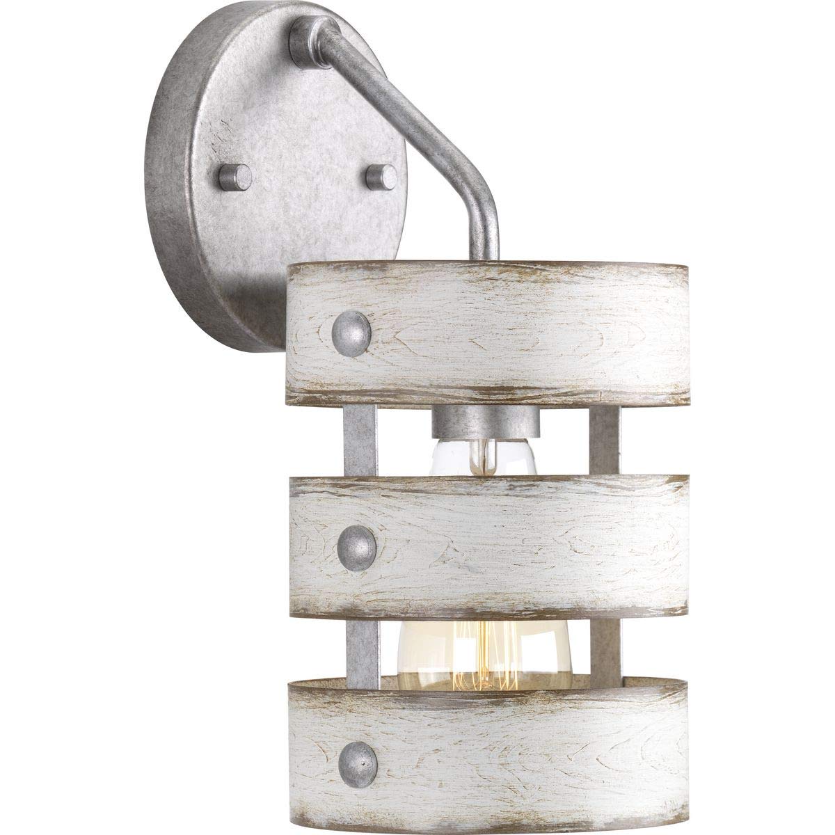 Progress Lighting Gulliver Collection 1-Light Antique Whitewashed Farmhouse Wall Sconce Light, Galvanized Finish