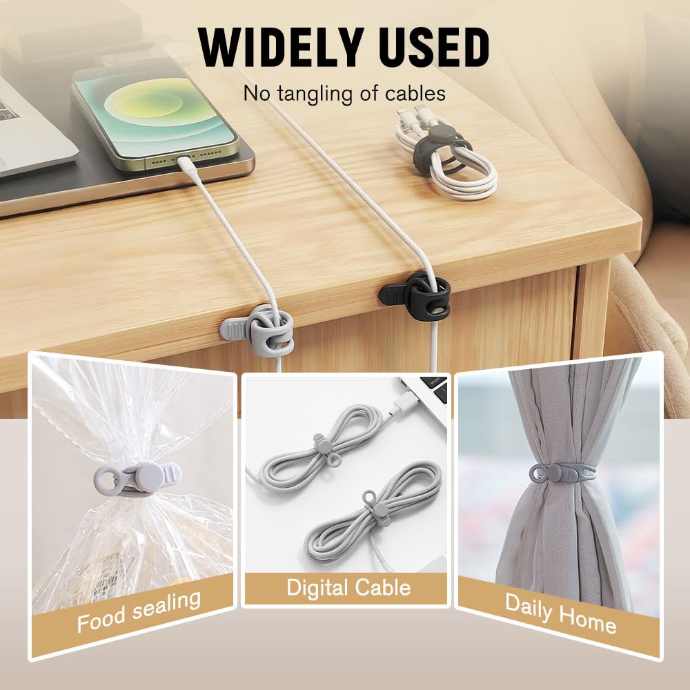 Muxou Silicone Cable Ties, Magnetic Data Cable Organizers Reusable Cable Ties Wire Organizer Adjustable Fastening Cable Straps Magnetic Silicone Cable