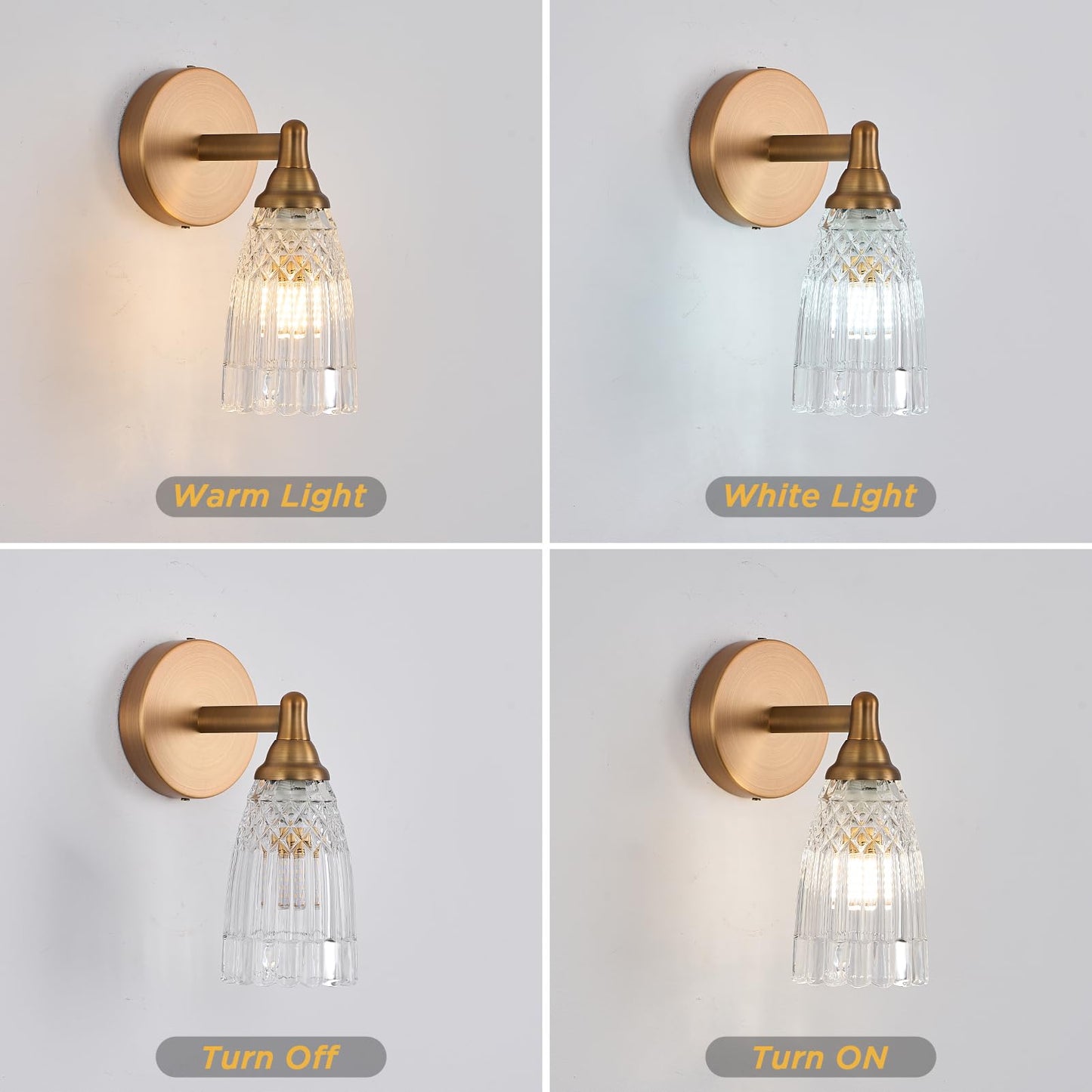 HDDFL Brass Bathroom Light Fixture Vintage Bathroom Vanity Lighting 1 Light Glass Wall Scone for Bedroom Bath Living Room Hallway