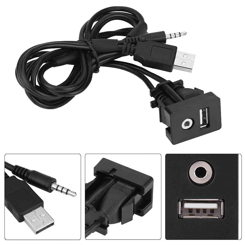 USB and Aux Port for Car, Universal Plastic and Copper 3.5mm Automotive USB Dual Port Panel Mount 3.5mm AUX Cable for Most Cars