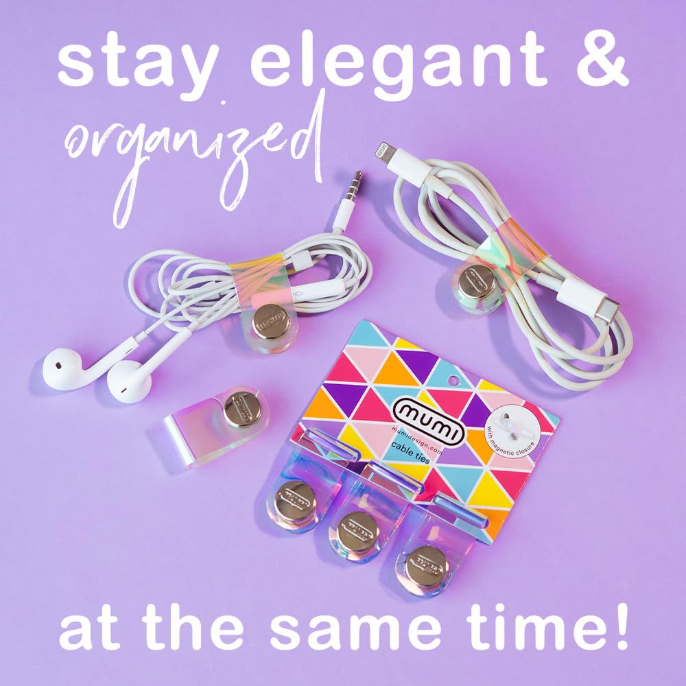 MUMI Holographic Cord Organizer - Stylish Cable Ties and Cord Wraps for Cable Management - Set of 3 Durable 3.1 x 0.78-inch Straps