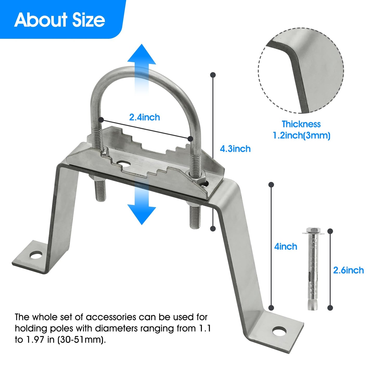 CYANTEKOMS 2Pack Antenna Wall Mount, 4'' Heavy-Duty Antenna Mast Clamp Accessories Kit with 2 Brackets & lags Bolts for TV Antenna Mast