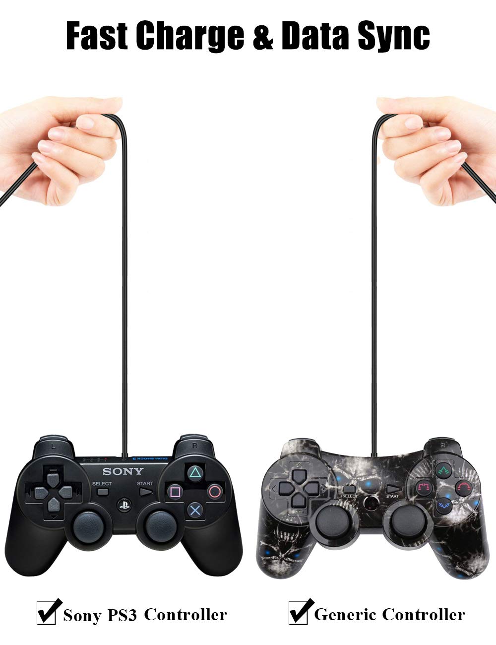 Drimoor 2 Pack 10ft PS3 Controller Charger Cable - Fast Mini USB Data Charging Cord for PS Move PlayStation 3 Wireless Controller, TI84 Plus CE