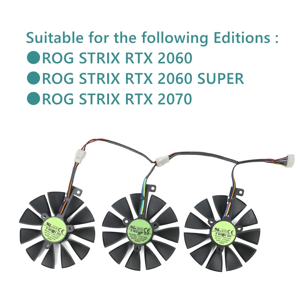 Rakstore T129215SH T129215SL 88mm Graphics Card Cooling Fan Replacement for ASUS ROG Strix RTX2060 RTX2060 Super RTX2070 Cooler Fan (3 Pcs)