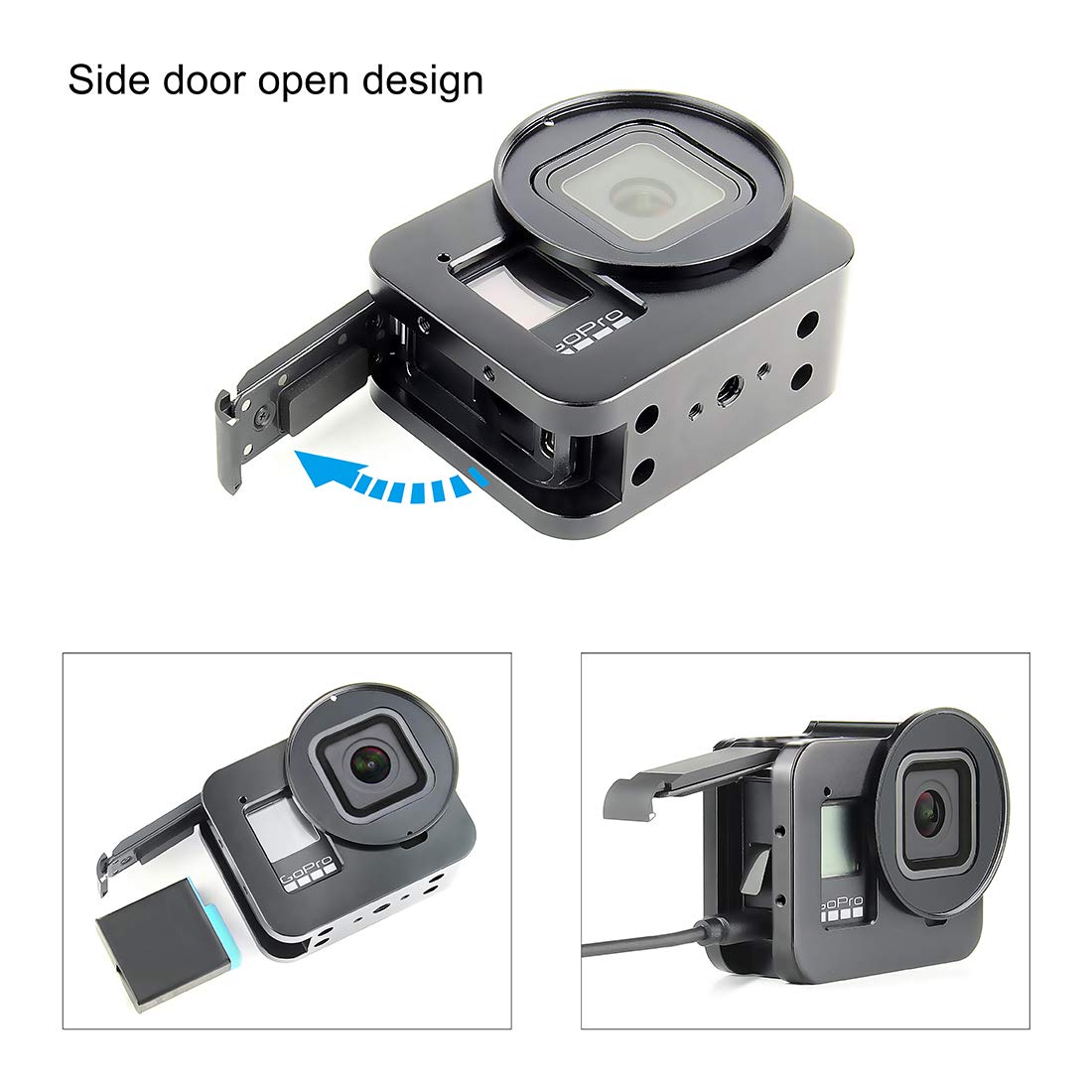 SOONSUN Aluminum Alloy Multi-Function Frame Mount Protective Housing Case with Vertical and Horizontal Modes for GoPro Hero 8 Black - Includes Lens