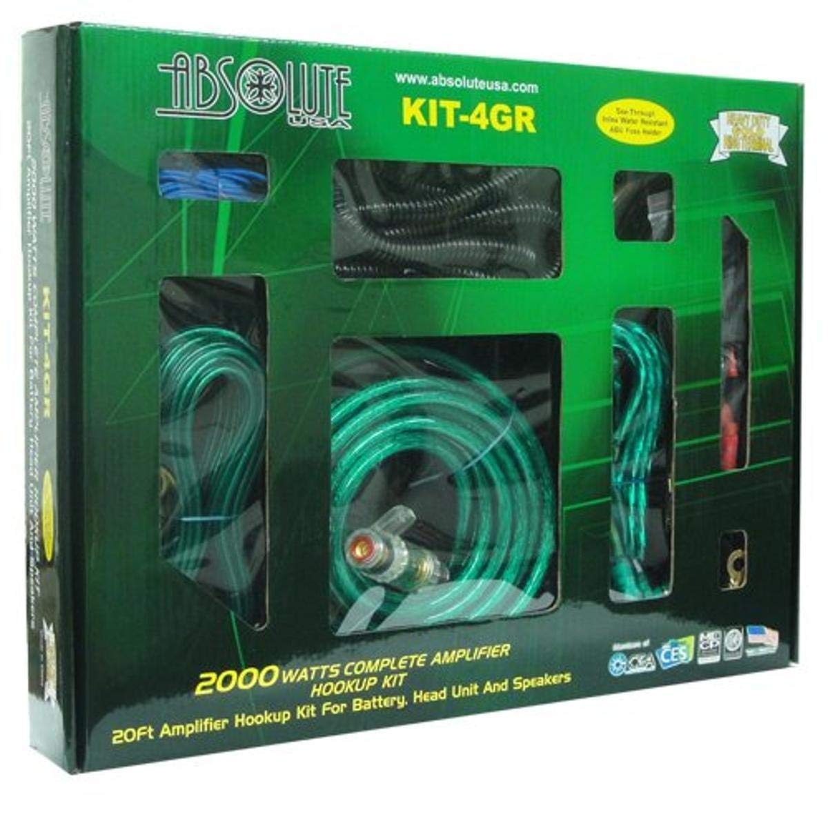 Absolute KIT4GR 4 Kit Amplifier 1500 Watts Complete Hookup Kit