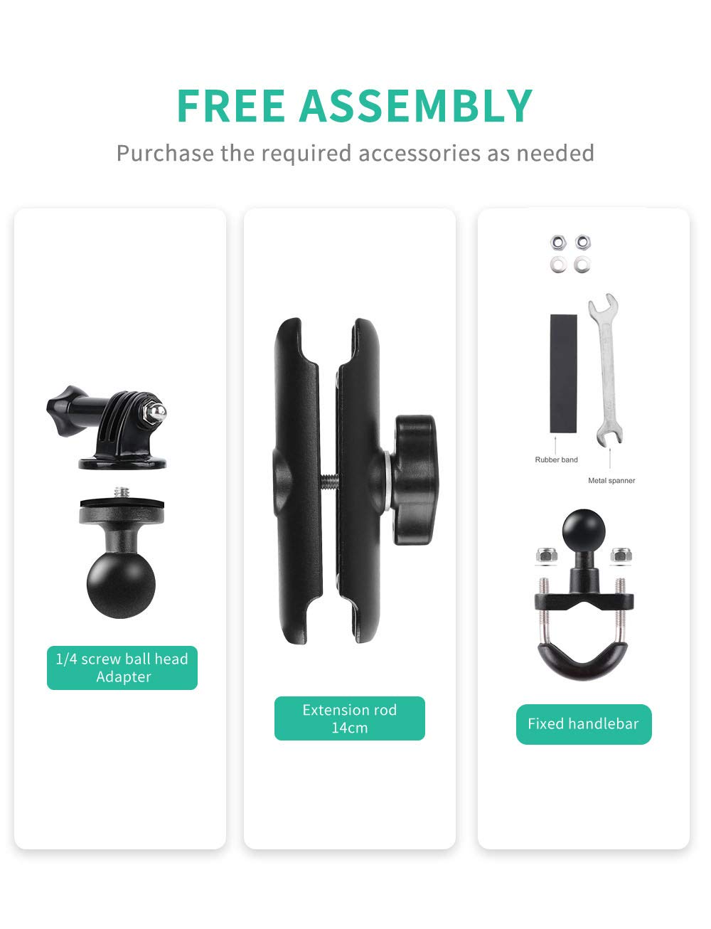 RUIGPRO 360°Motorcycle Bike Camera Holder Handlebar Mount Bracket 1/4 Metal Stand for GoPro Hero10/9/8/7/6/5/4 Action Cameras Accessory(Cool Ballhead