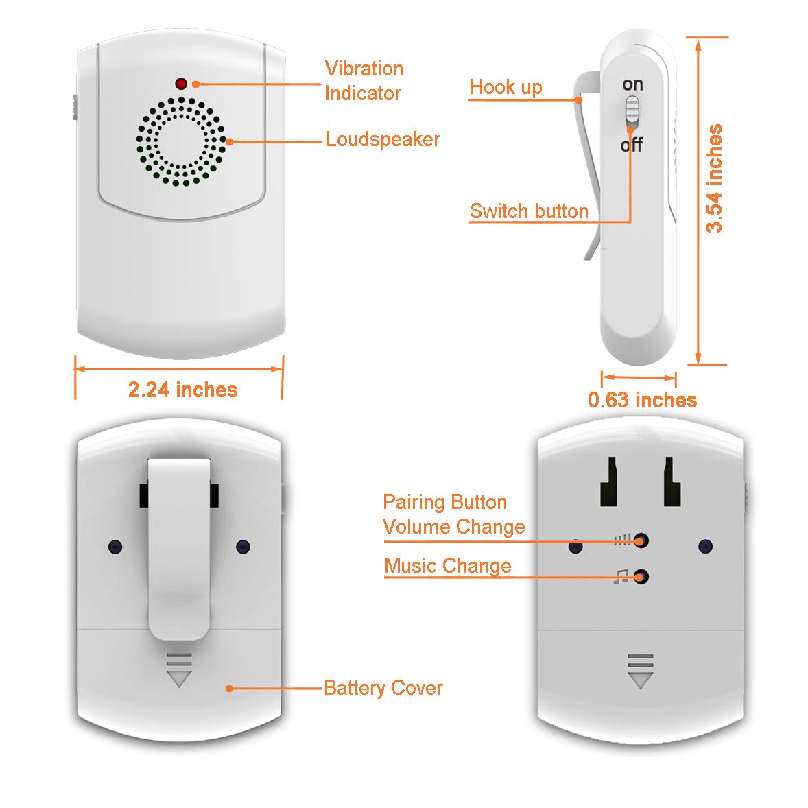 Caregiver Pager Wireless Call Button System Personal Alert Panic Button for Home Elderly Nurses Calling System with Portable Receiver and Emergency