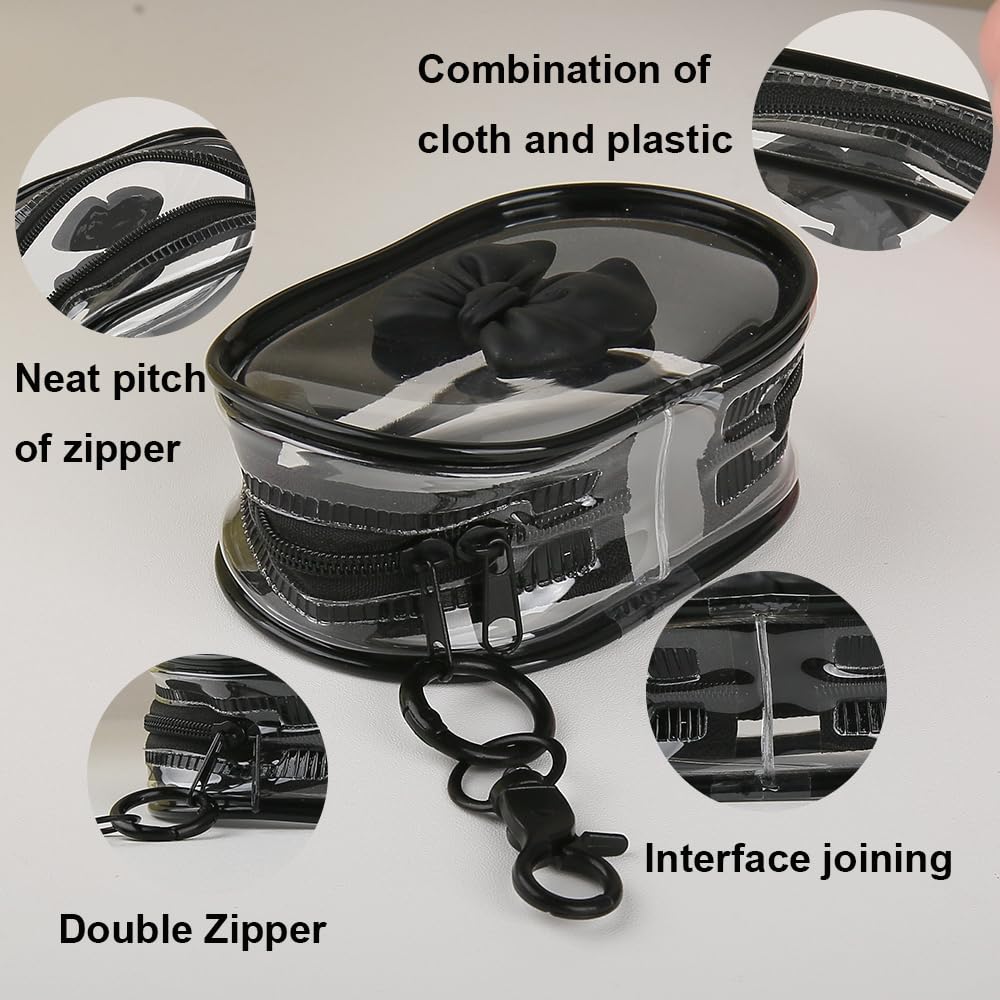 QLD COVER Charging Cable Storage Bag, Cute 3D Bow Tie Waves Design Transparent Compact Travel Cables Carrying Storages Case Electronic Accessories