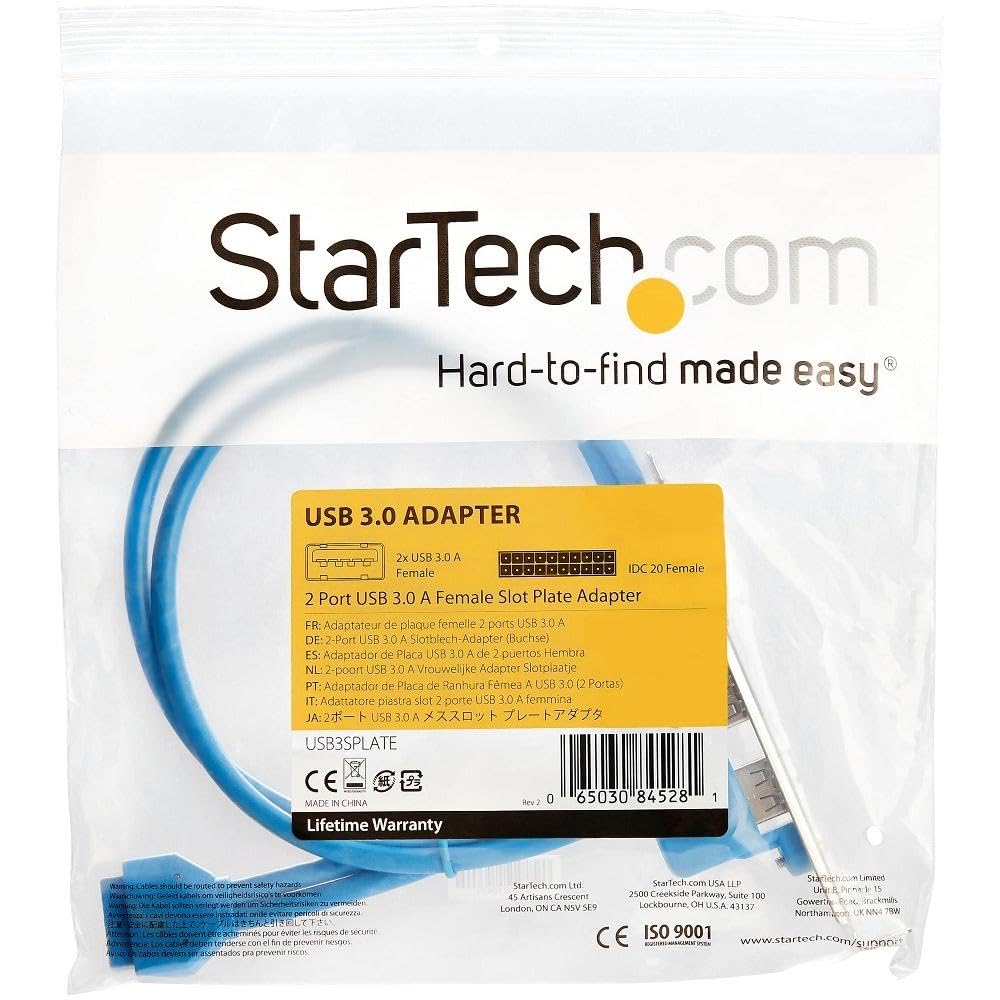 StarTech.com 2 Port USB 3.0 A Female Slot Plate Adapter - USB 3.0 motherboard Adapter - USB 3 plate - USB 3.0 header Adapter (USB3SPLATE)