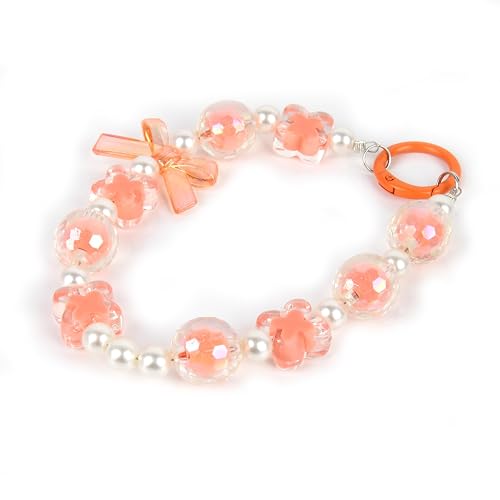 Likthesto Hands-Free Beaded Wrist Strap for Phone, Phone Charm Bracelet, Smartphone Lanyard with Bow, Detachable Cellphone Accessories (Orange)