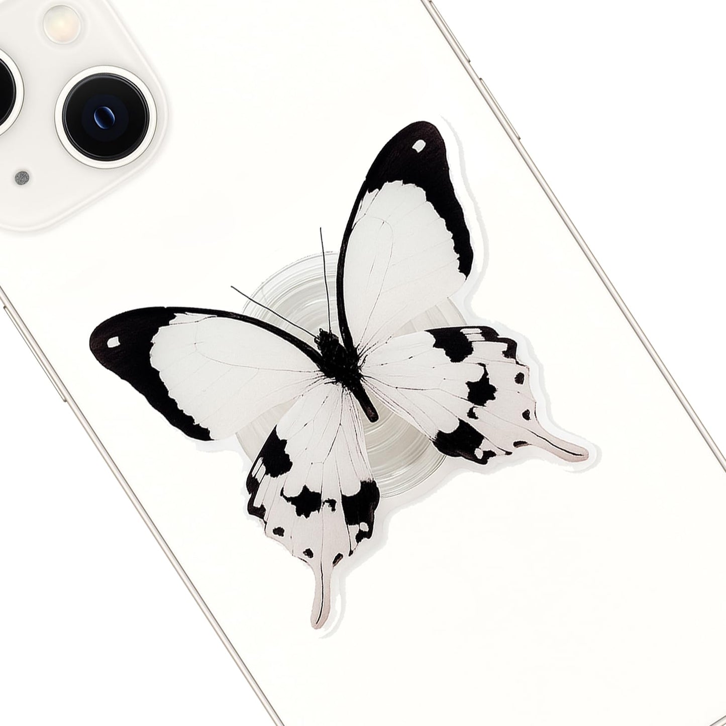 Butterfly Phone Grip, Rare Butterfly, Swallowtail Butterfly, Blue Butterfly, Cute Butterfly Holder, Transparent Resin Elasticity Holder (White)
