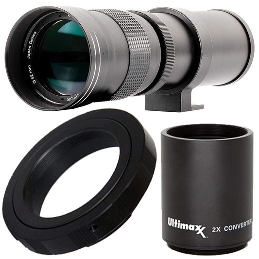 Ultimaxx 420-800mm (w/Converter 840-1600mm) f/8.3-16 HD Manual Telephoto Zoom T-Mount Lens Kit for Canon EOS 9000D 800D 760D 750D 700D 1300D 1200D